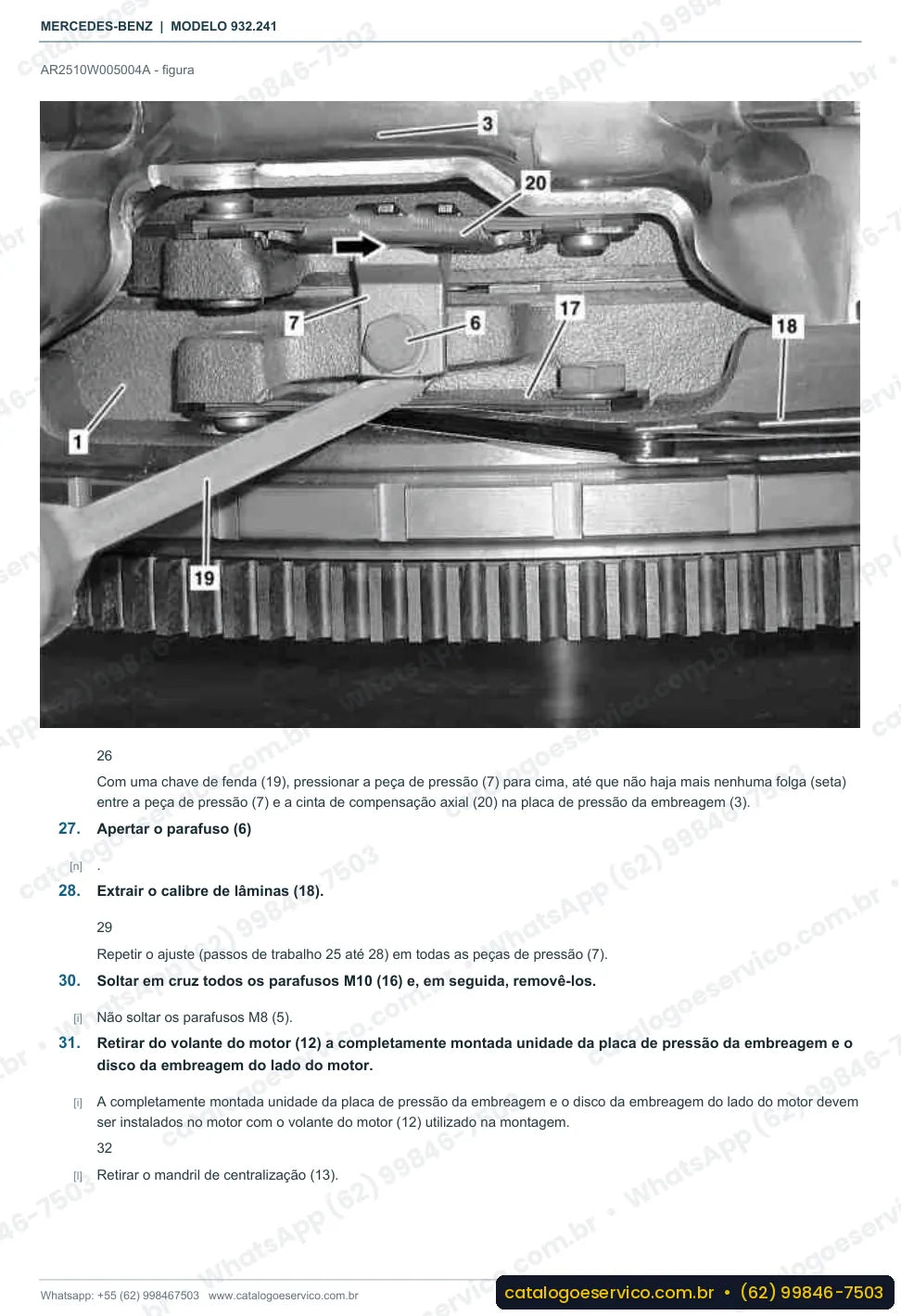 Página de procedimento do manual de oficina Mercedes-Benz Actros 2643 LK