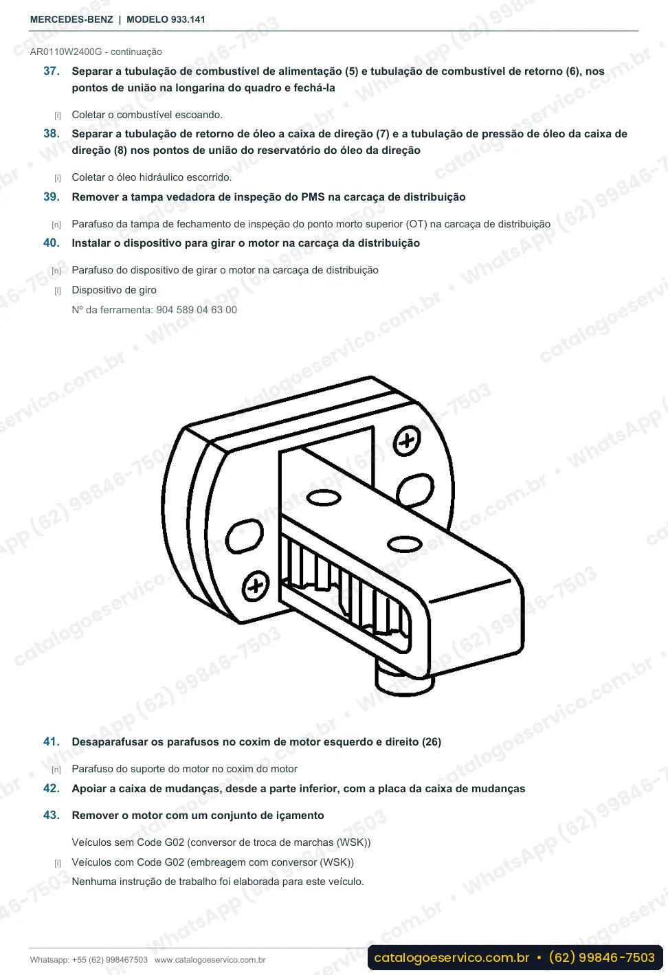 Página de procedimento do manual de oficina Mercedes-Benz Actros 2648 B