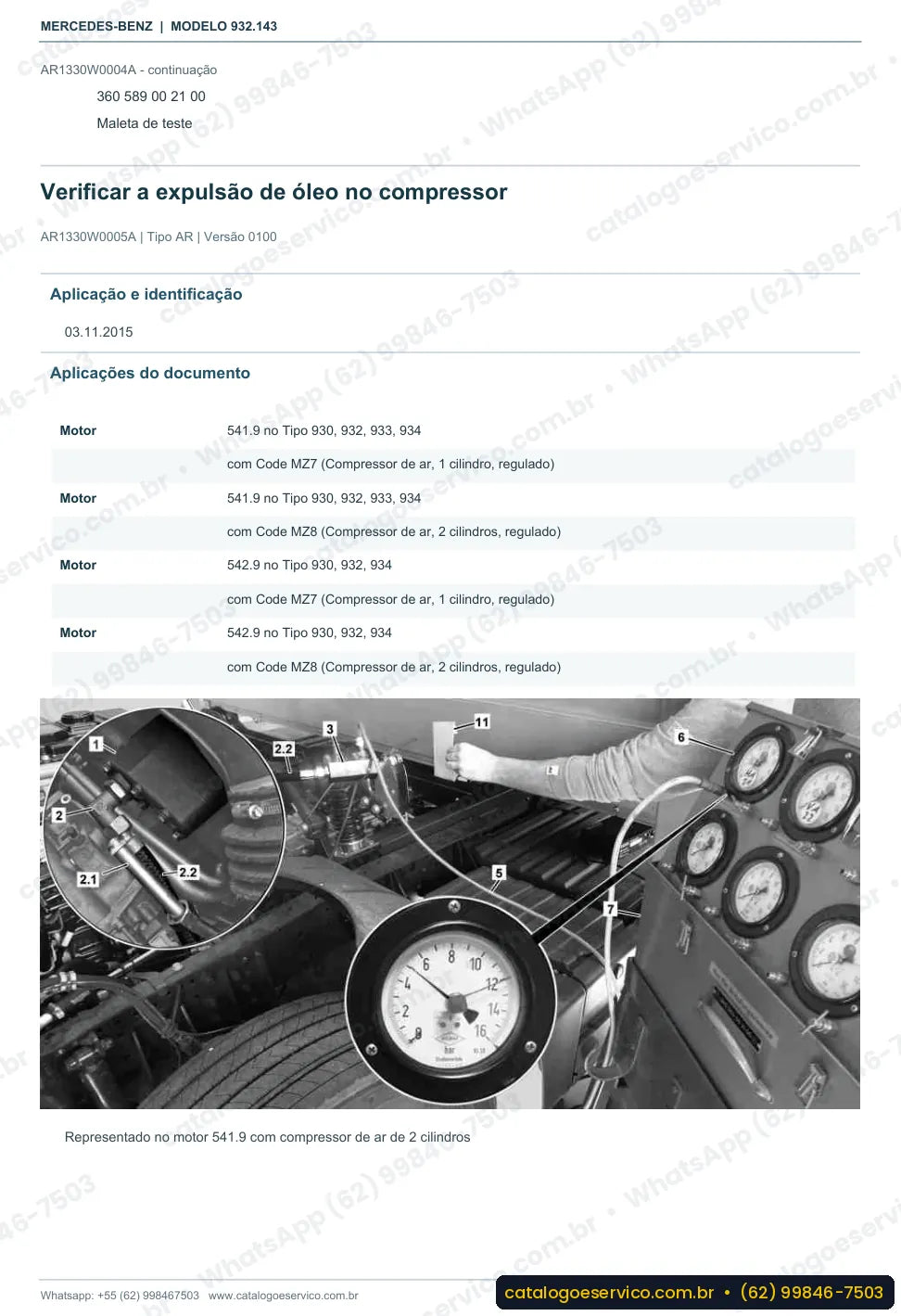Página de procedimento do manual de oficina Mercedes-Benz Actros 2650 K
