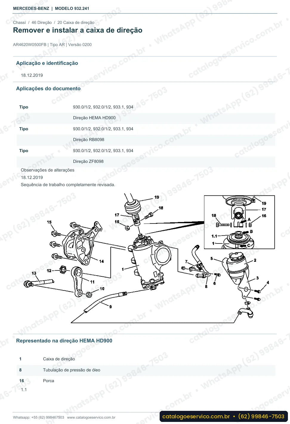 Página de procedimento do manual de oficina Mercedes-Benz Actros 2650 LK