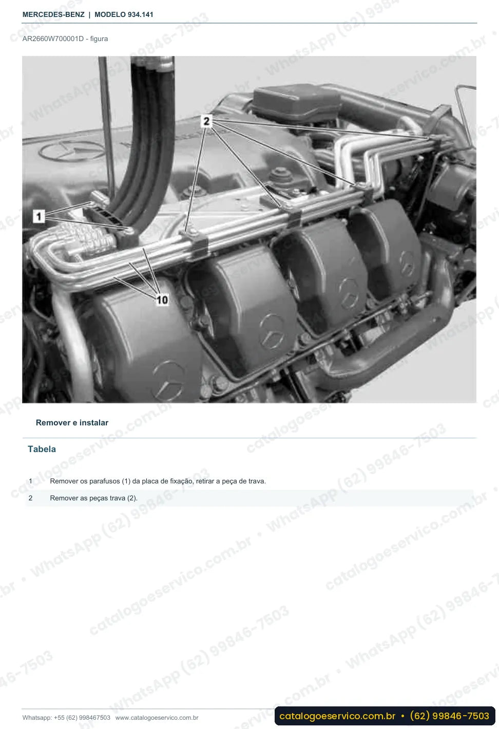 Página de procedimento do manual de oficina Mercedes-Benz Actros 2651 S