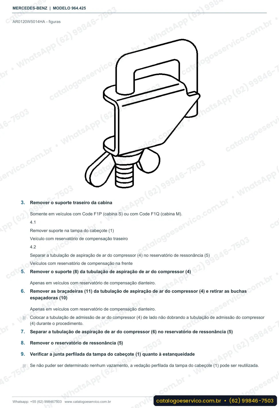 Página de procedimento do manual de oficina Mercedes-Benz Actros 2653 LS