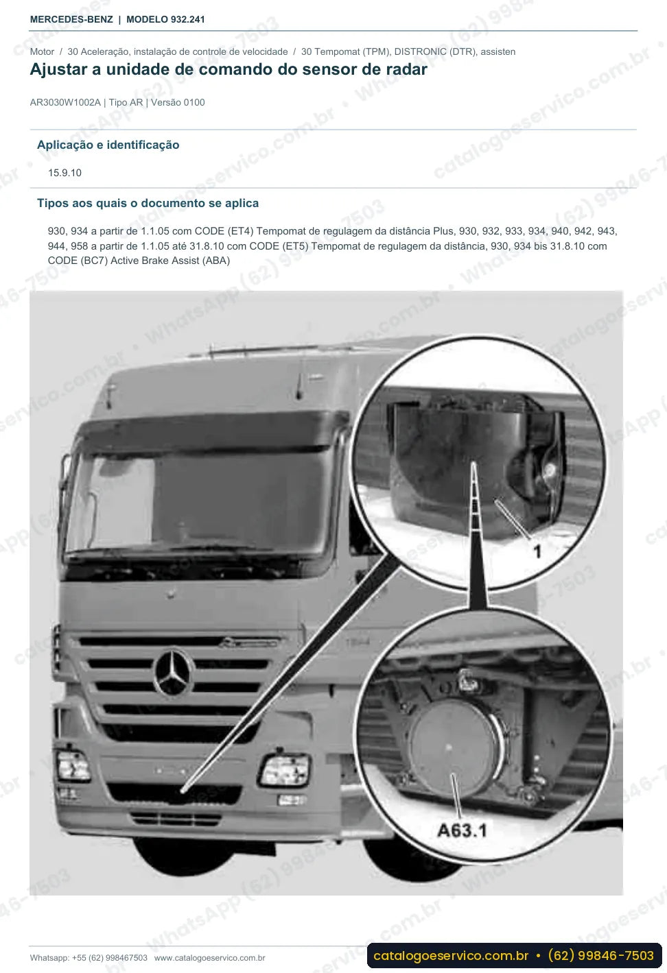 Página de procedimento do manual de oficina Mercedes-Benz Actros 2654 LK