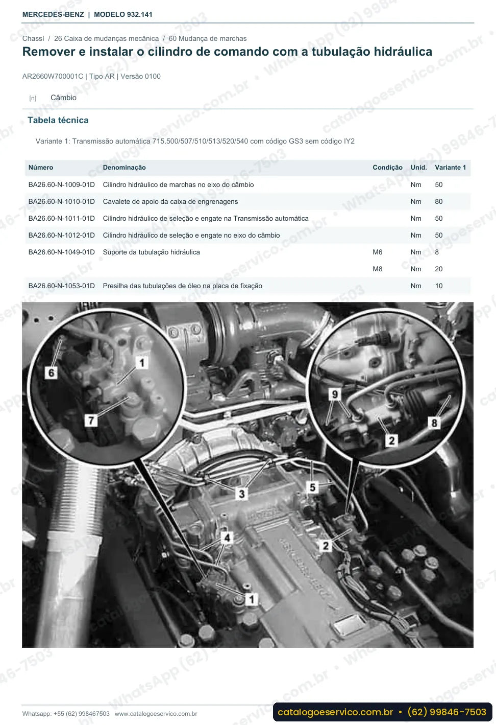 Página de procedimento do manual de oficina Mercedes-Benz Actros 2658 K