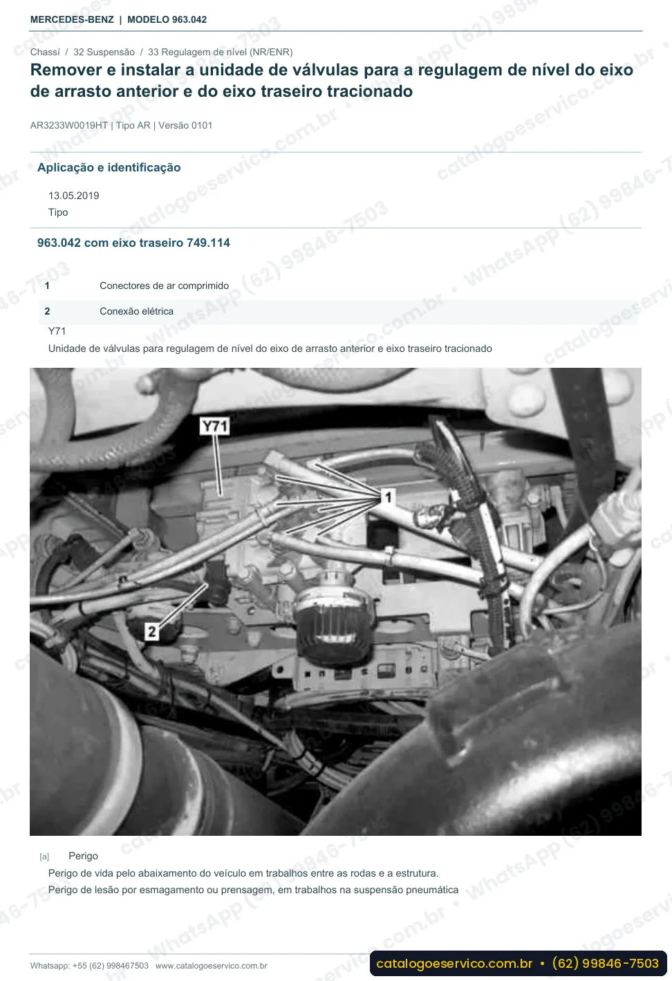Página de procedimento do manual de oficina Mercedes-Benz Actros 3232 CL