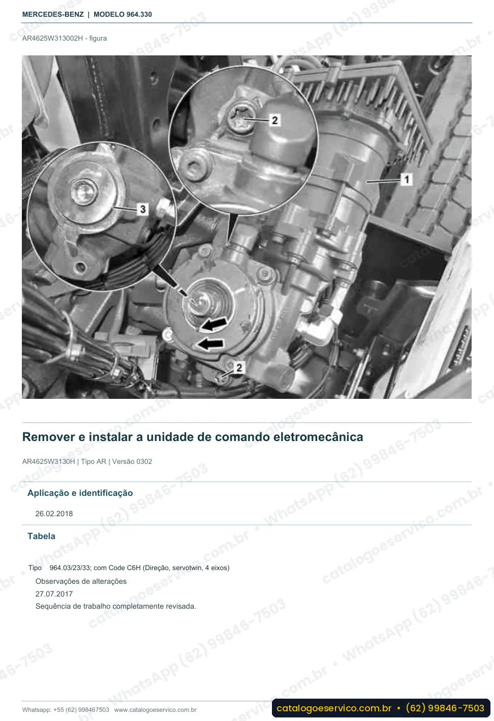 Página de procedimento do manual de oficina Mercedes-Benz Actros 3236 B