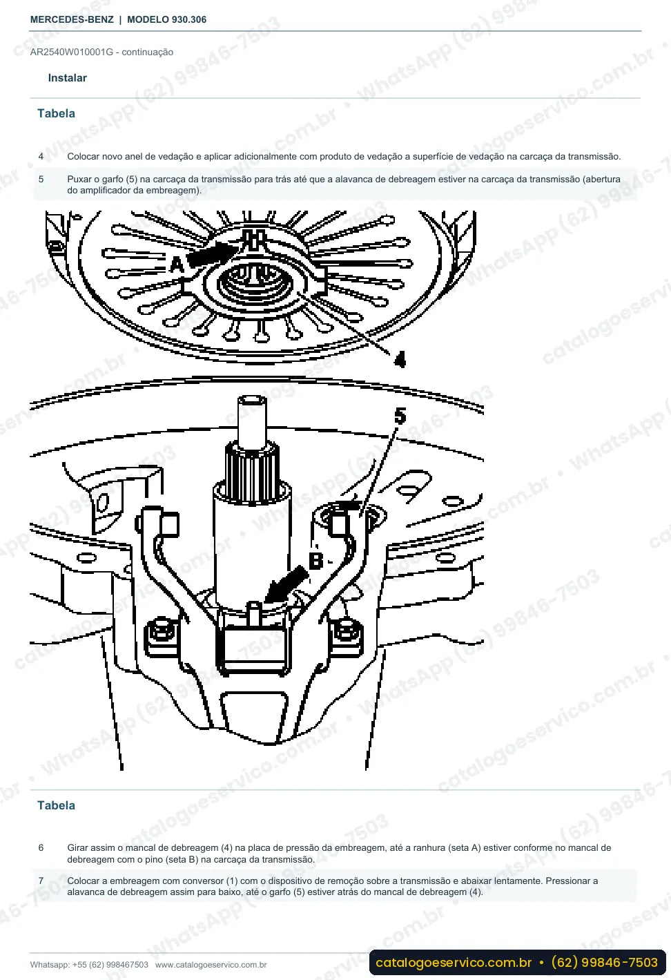 Página de procedimento do manual de oficina Mercedes-Benz Actros 3240