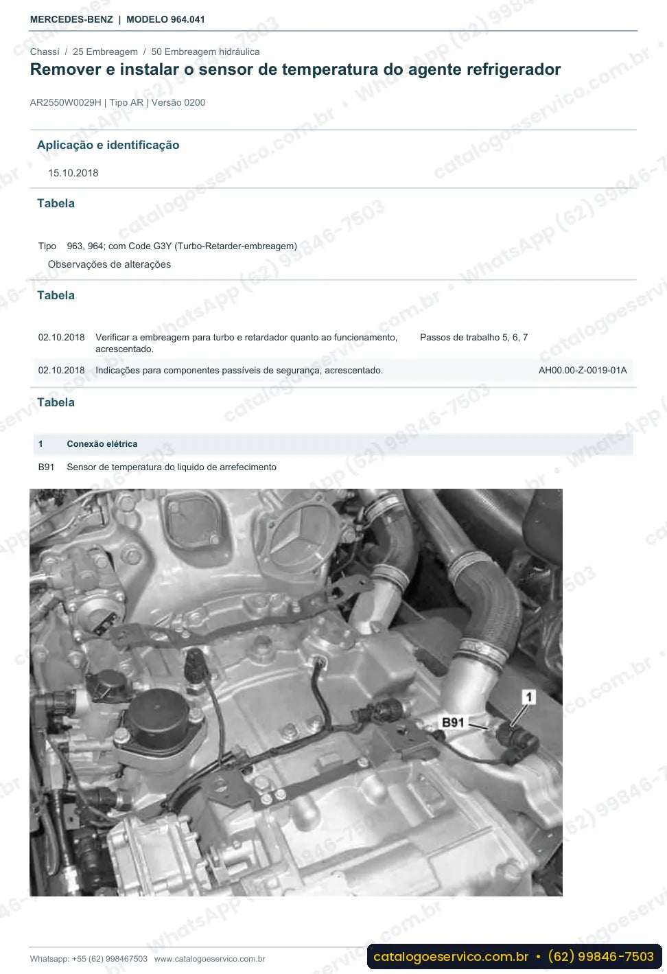Página de procedimento do manual de oficina Mercedes-Benz Actros 3246 L