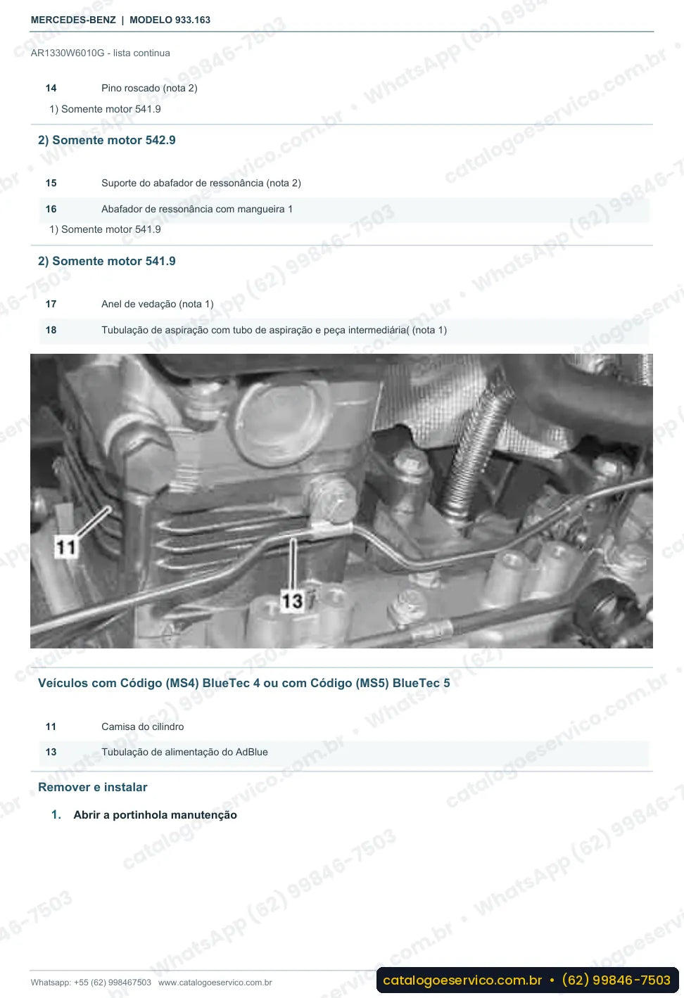 Página de procedimento do manual de oficina Mercedes-Benz Actros 3331 B