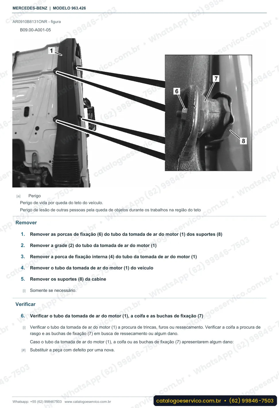 Página de procedimento do manual de oficina Mercedes-Benz Actros 3333 LS