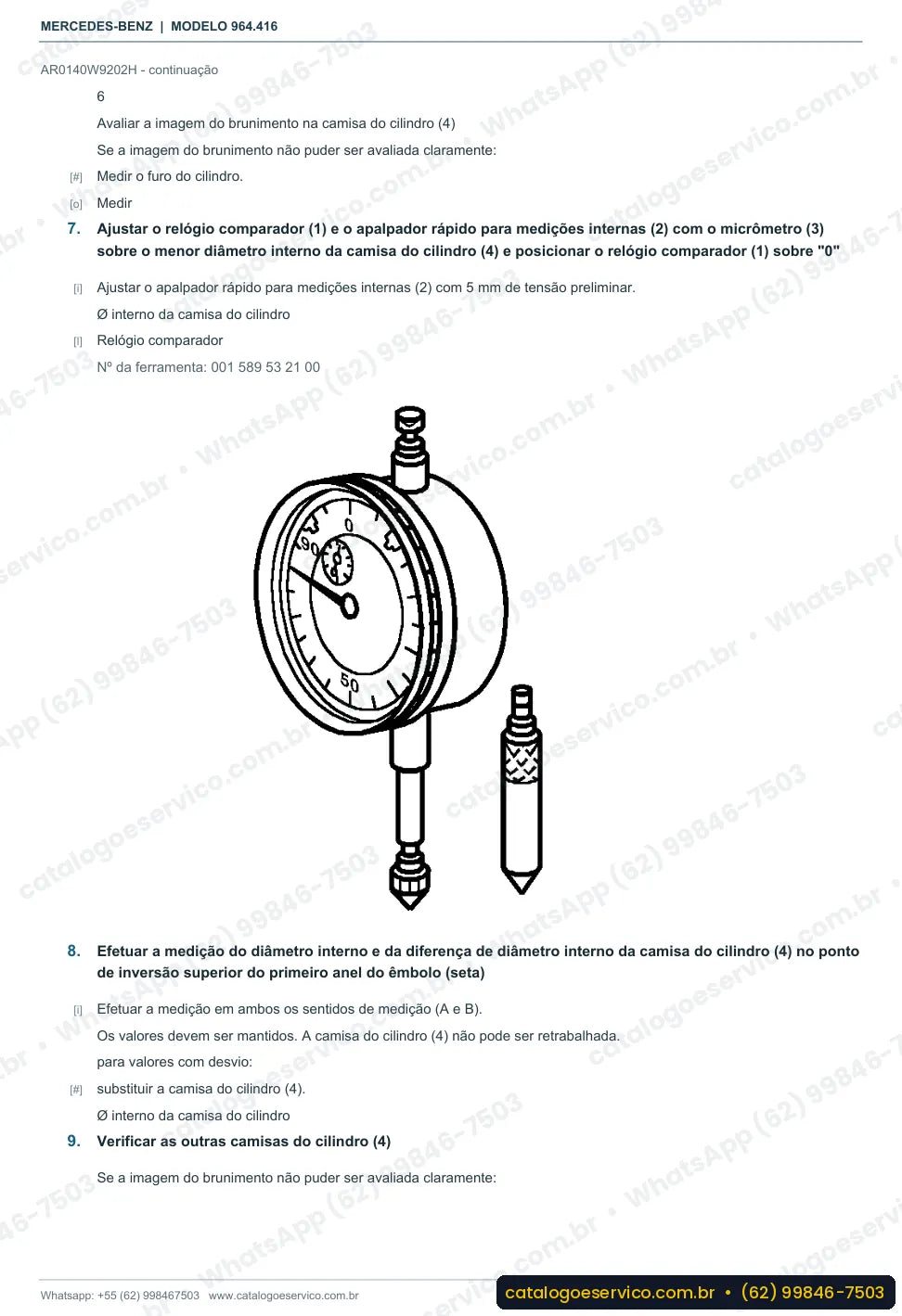 Página de procedimento do manual de oficina Mercedes-Benz Actros 3333 S