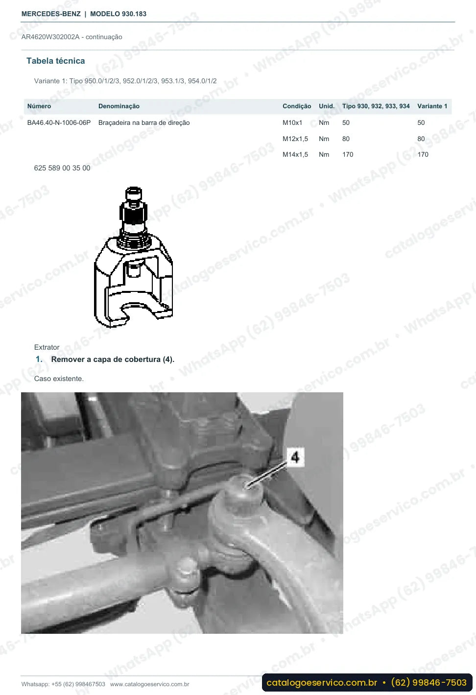 Página de procedimento do manual de oficina Mercedes-Benz Actros 3335 A