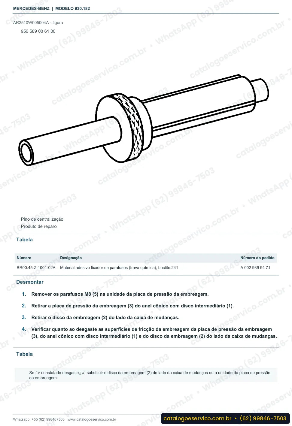 Página de procedimento do manual de oficina Mercedes-Benz Actros 3343 A