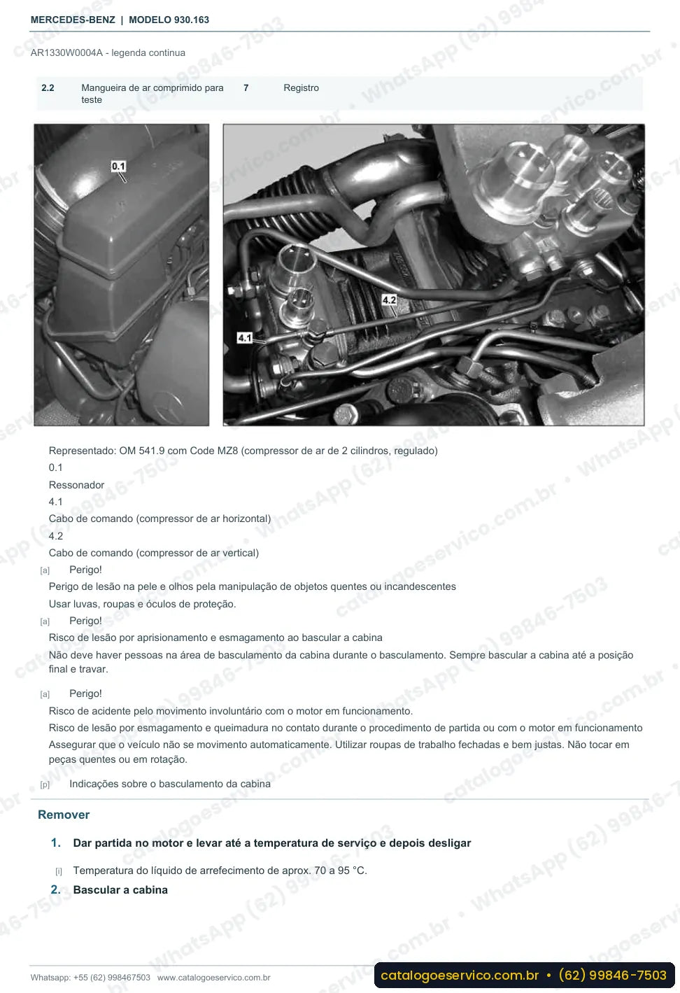 Página de procedimento do manual de oficina Mercedes-Benz Actros 3343