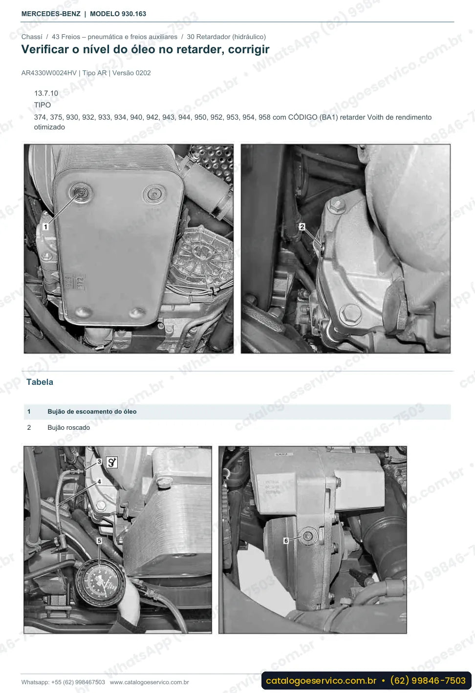 Página de procedimento do manual de oficina Mercedes-Benz Actros 3351