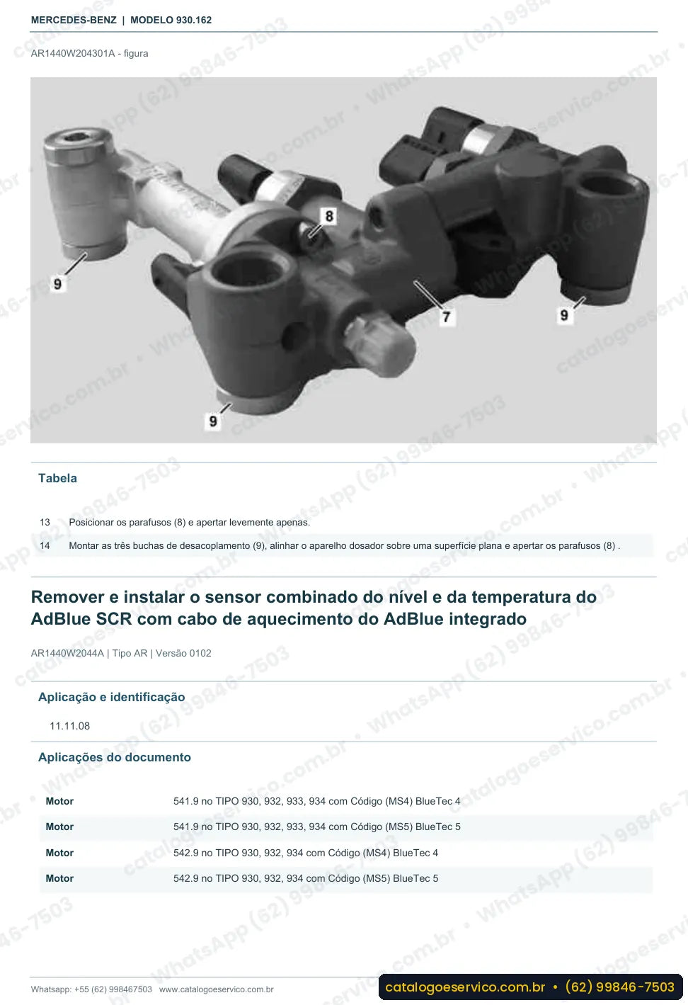 Página de procedimento do manual de oficina Mercedes-Benz Actros 3360