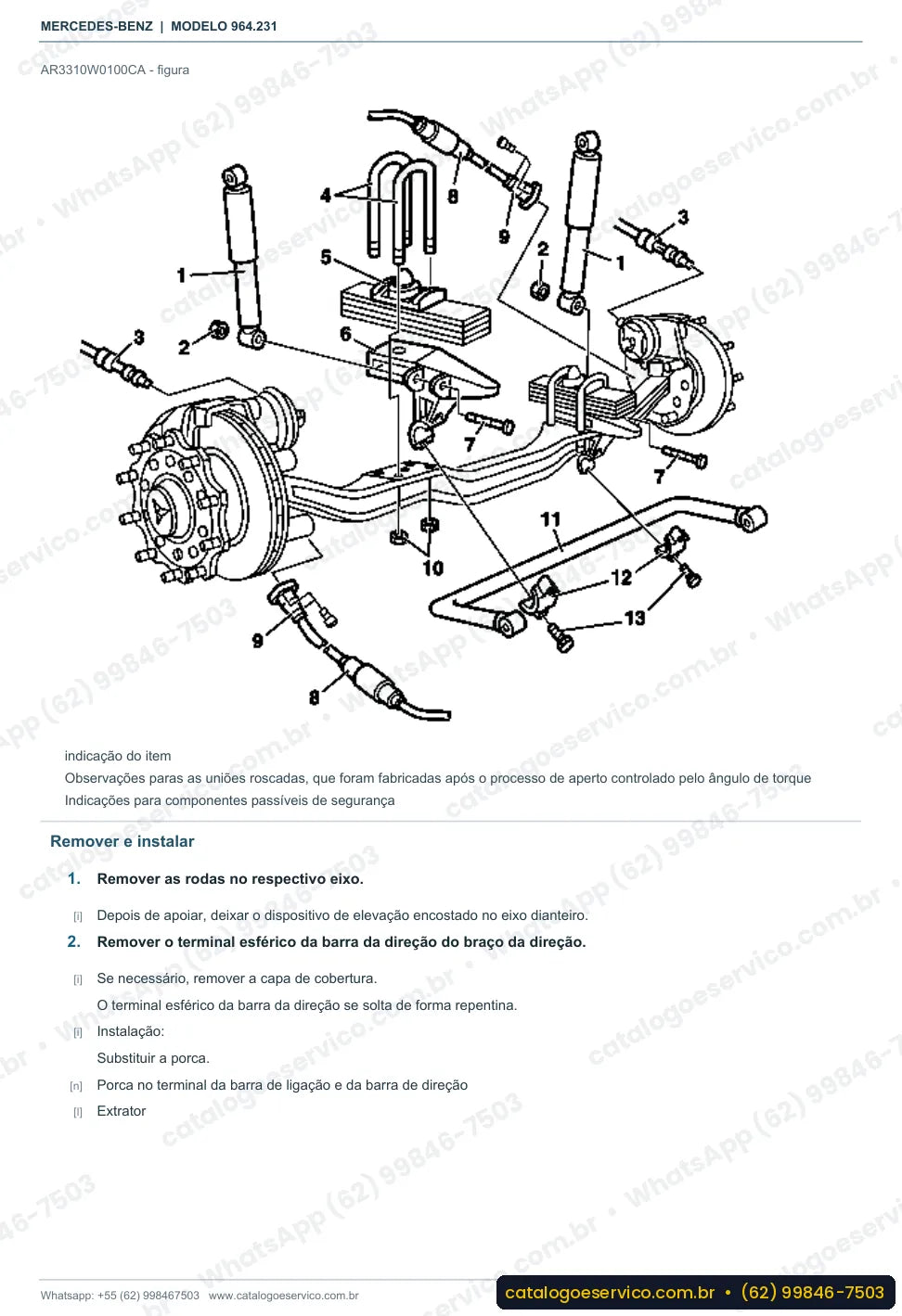 Página de procedimento do manual de oficina Mercedes-Benz Actros 4136 K
