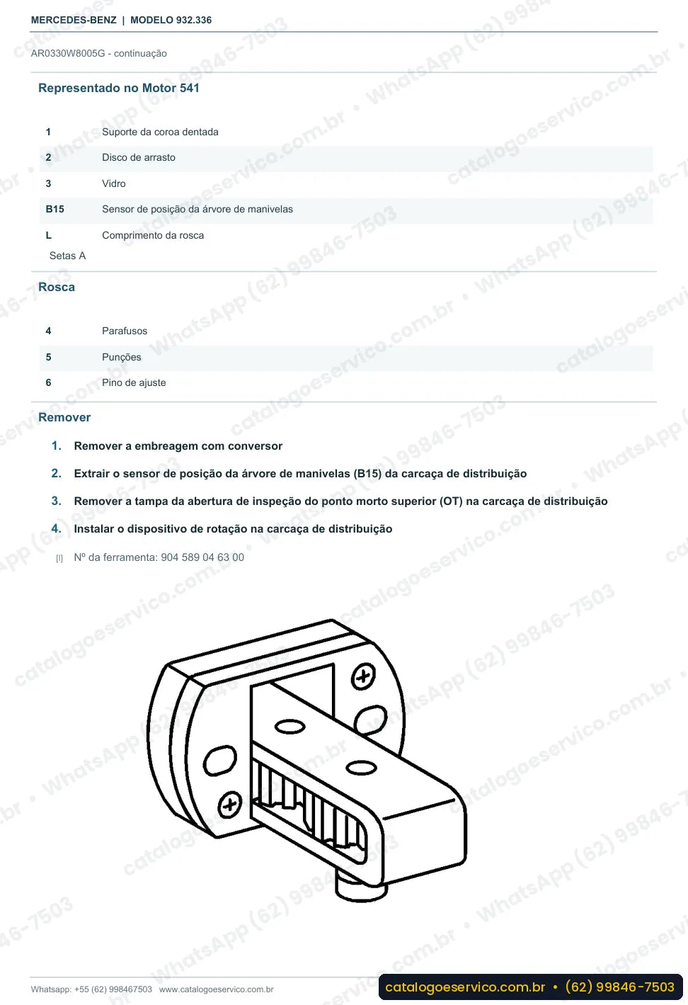 Página de procedimento do manual de oficina Mercedes-Benz Actros 4143 AK