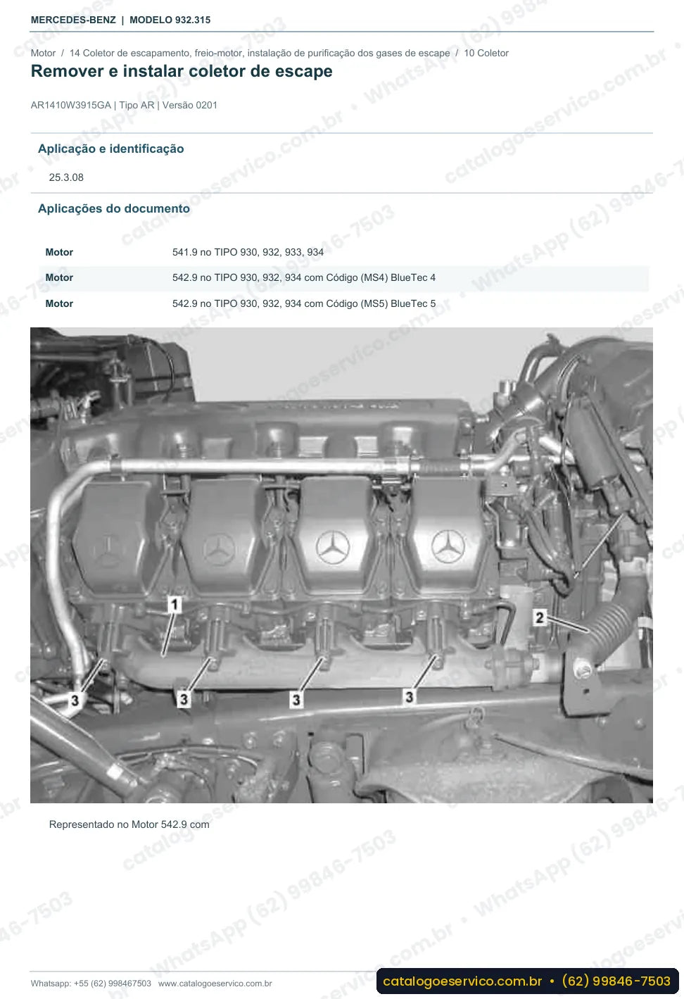 Página de procedimento do manual de oficina Mercedes-Benz Actros 4151 K