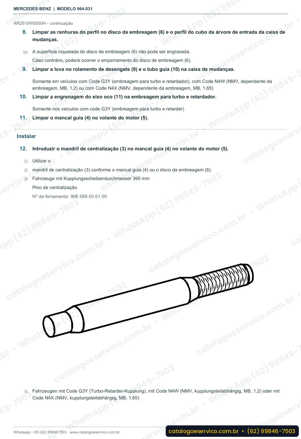Página de procedimento do manual de oficina Mercedes-Benz Actros 4153