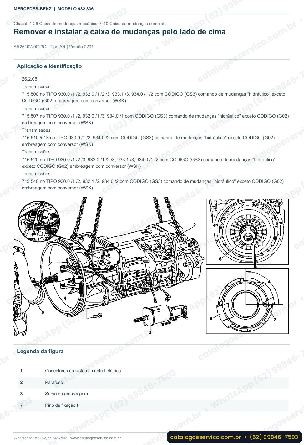Página de procedimento do manual de oficina Mercedes-Benz Actros 4155 AK
