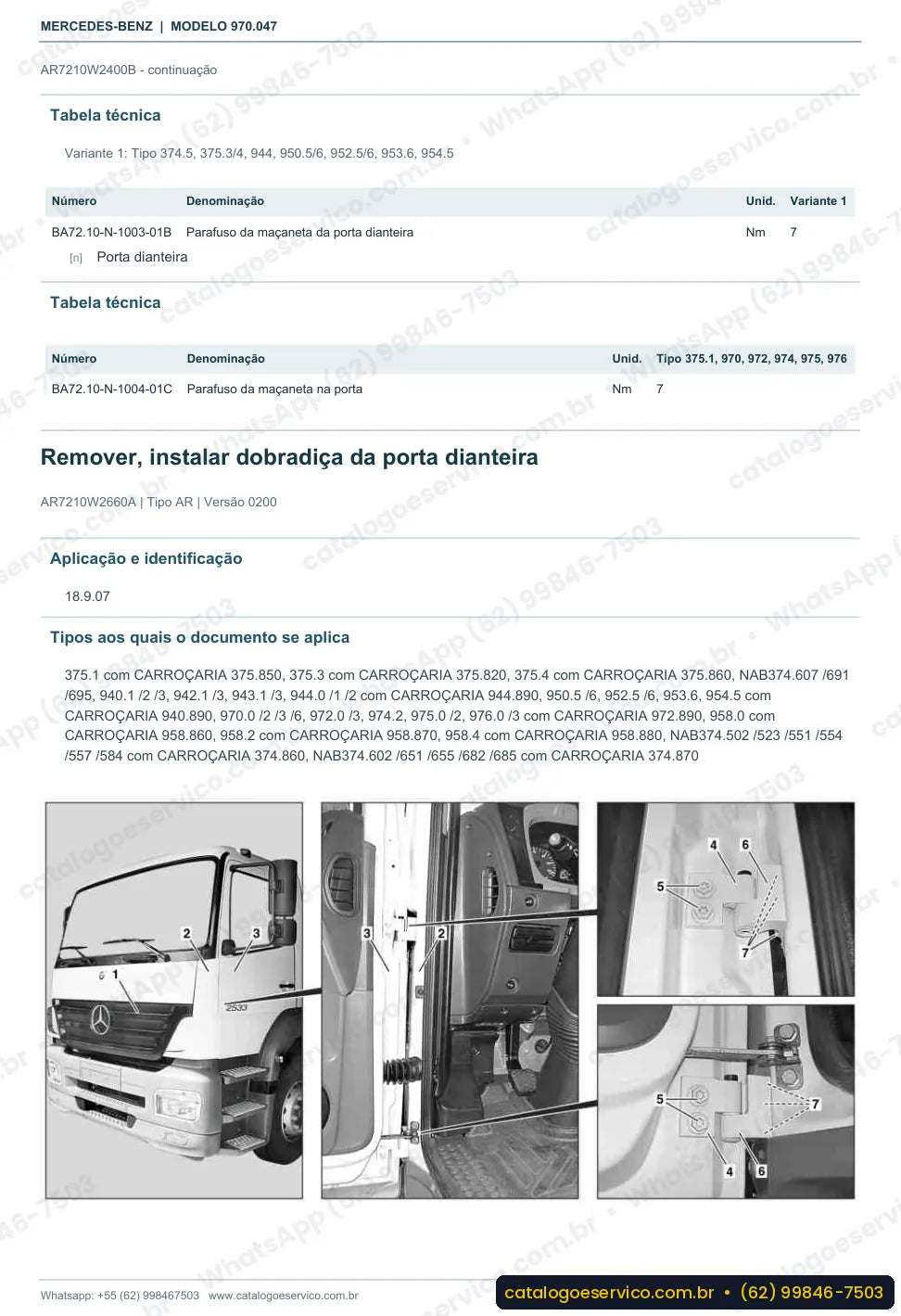 Página de procedimento do manual de oficina Mercedes-Benz Atego 1015