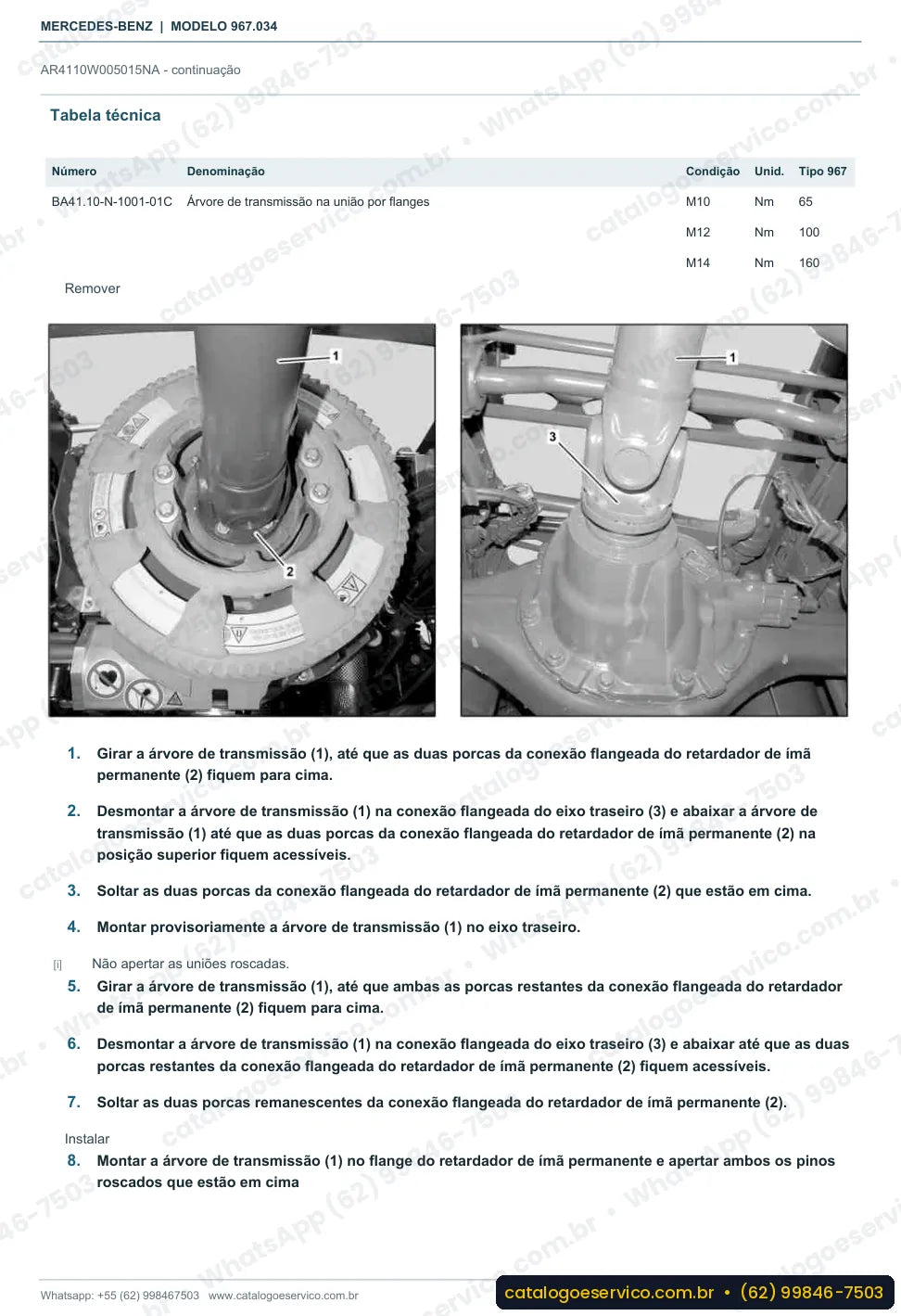 Página de procedimento do manual de oficina Mercedes-Benz Atego 1021 A