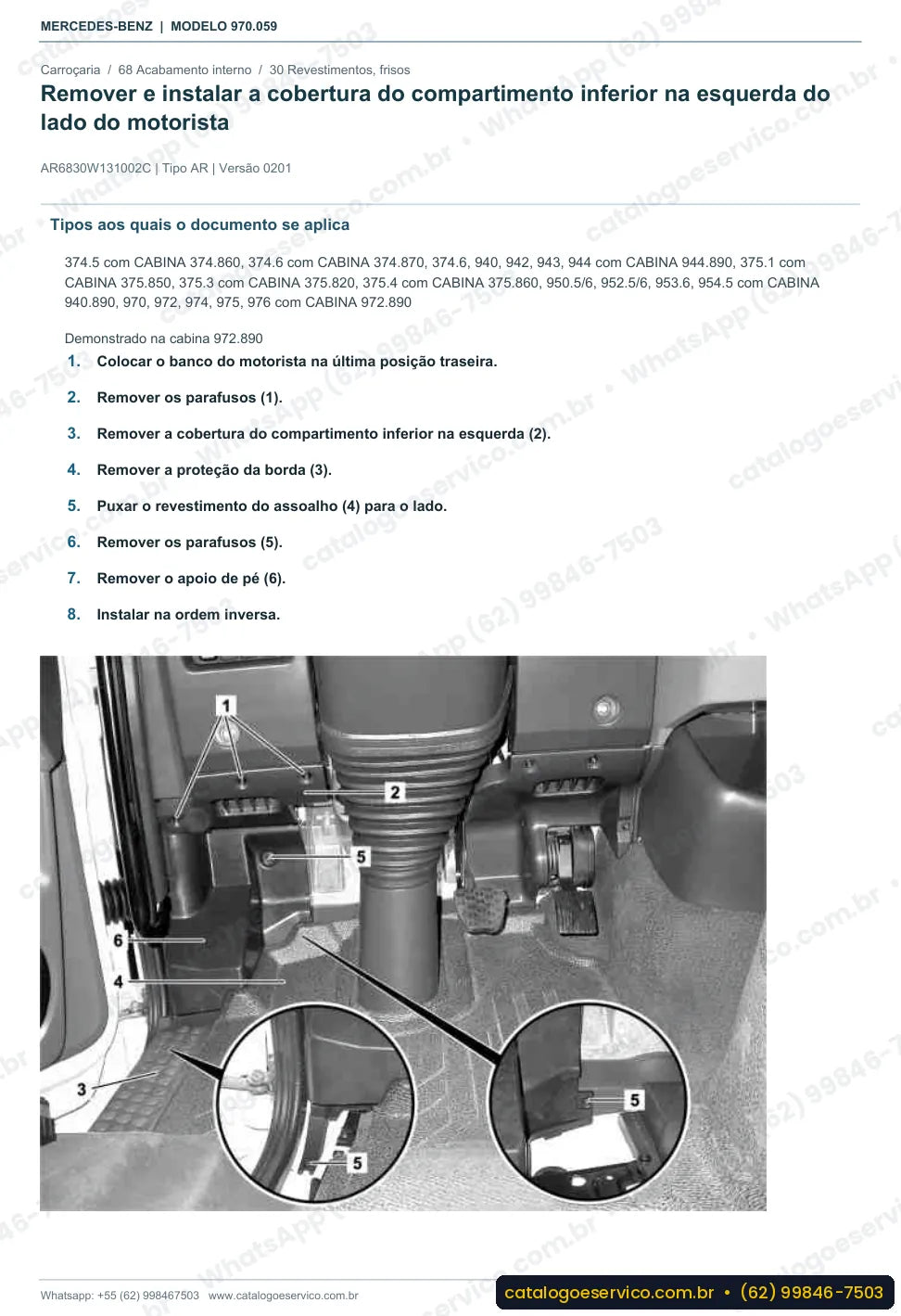 Página de procedimento do manual de oficina Mercedes-Benz Atego 1222
