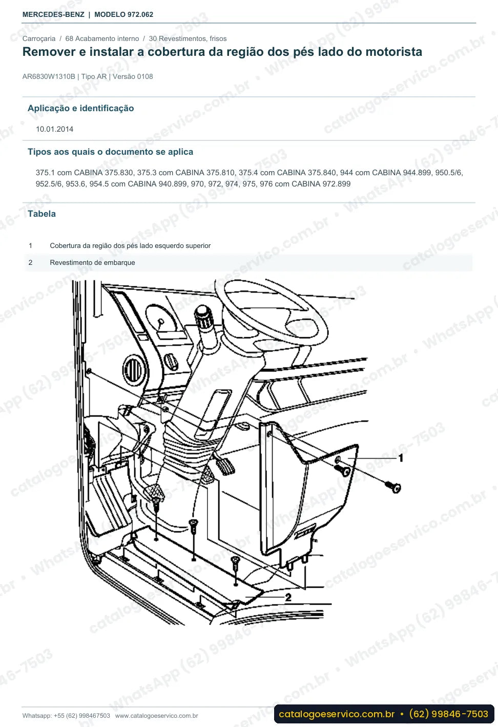 Página de procedimento do manual de oficina Mercedes-Benz Atego 1318 K