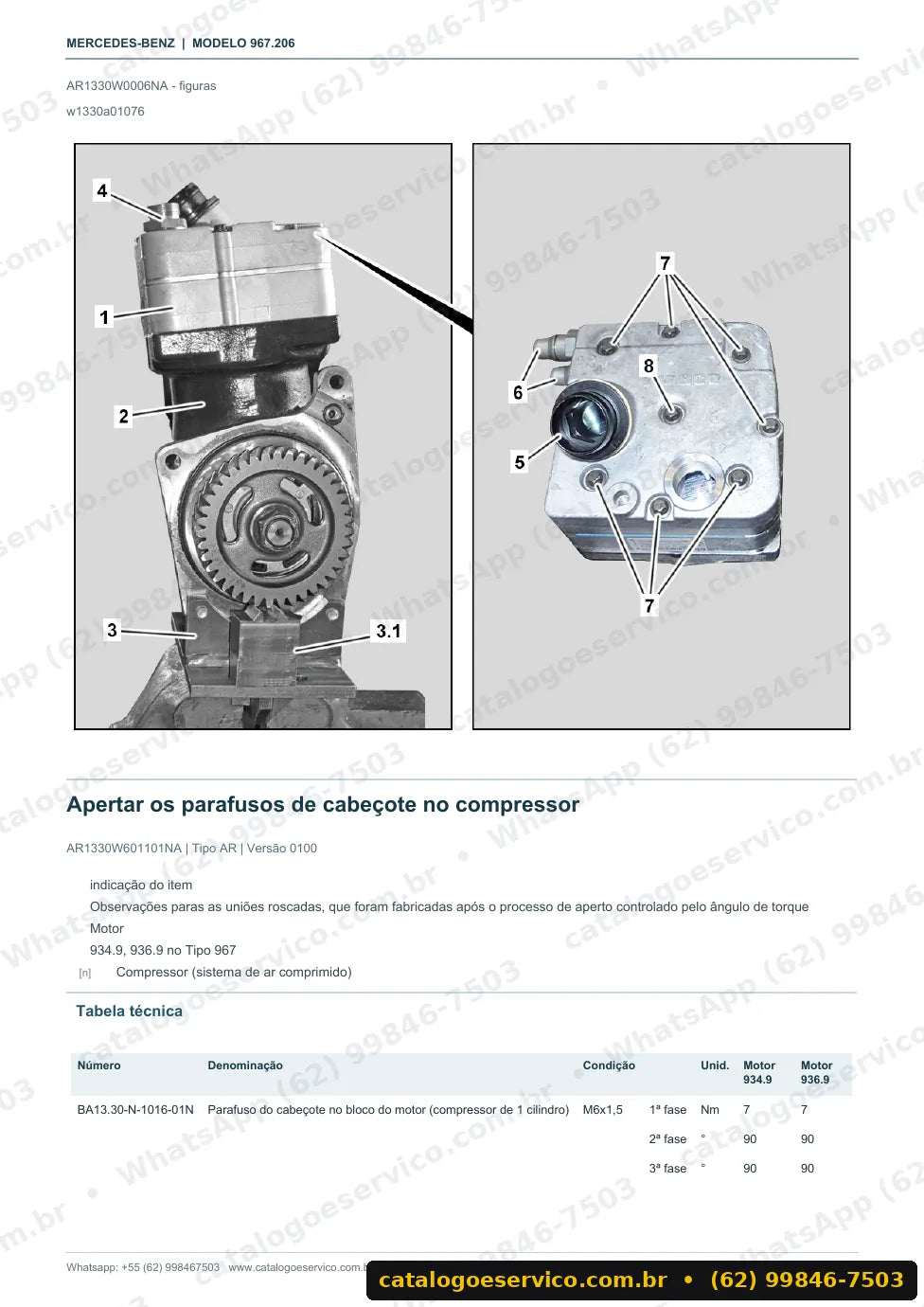 Página de procedimento do manual de oficina Mercedes-Benz Atego 1321 K