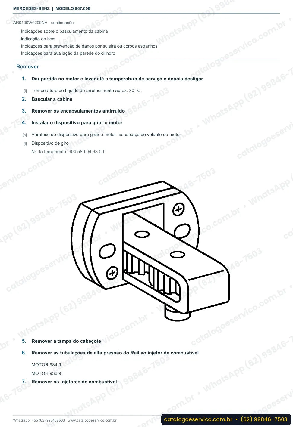 Página de procedimento do manual de oficina Mercedes-Benz Atego 1323 F