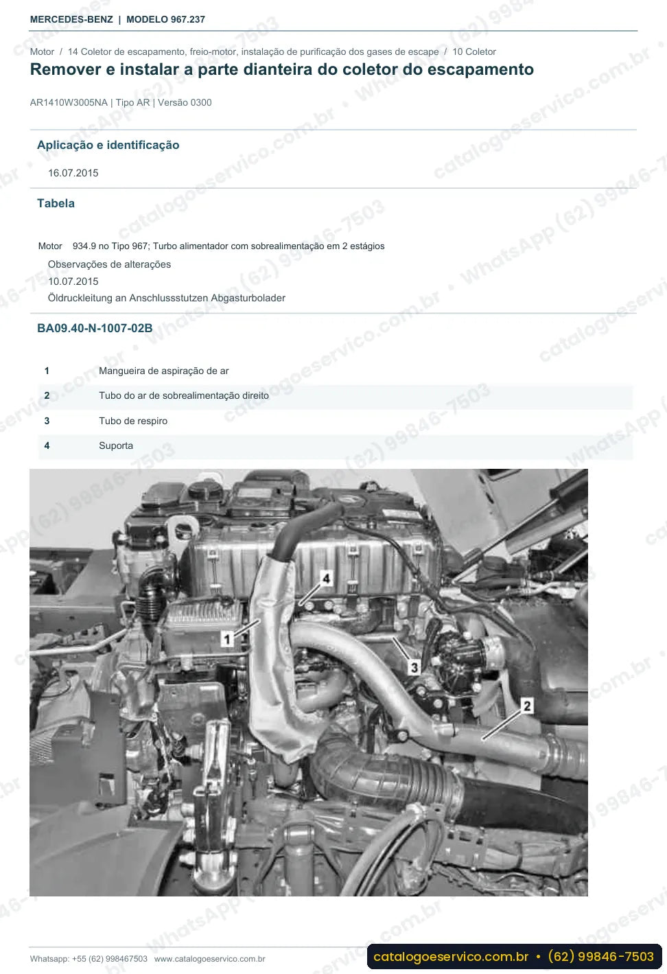 Página de procedimento do manual de oficina Mercedes-Benz Atego 1521 AK
