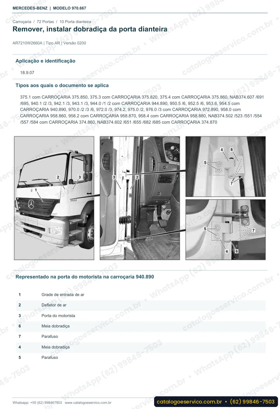 Página de procedimento do manual de oficina Mercedes-Benz Atego 1923 L