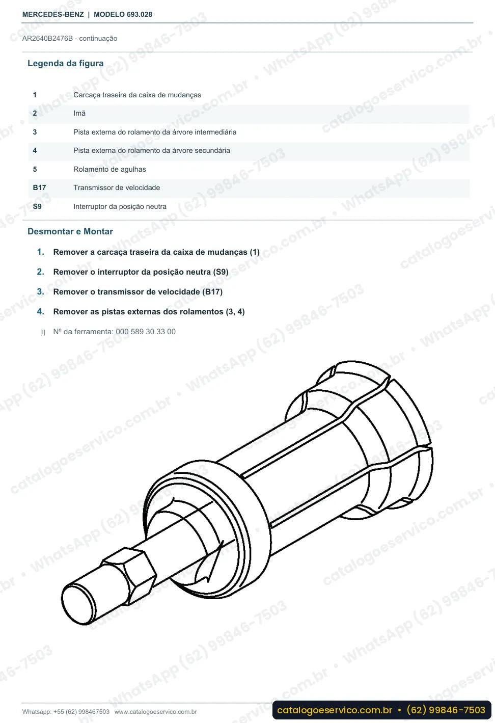 Página de procedimento do manual de oficina Mercedes-Benz Atron 1215 C