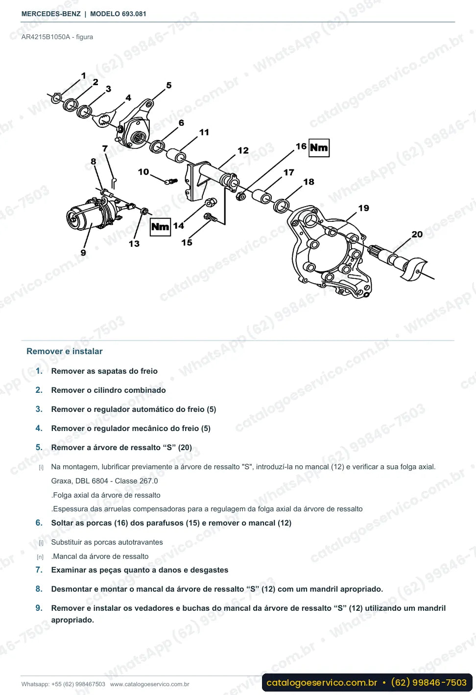 Página de procedimento do manual de oficina Mercedes-Benz Atron 1215 K