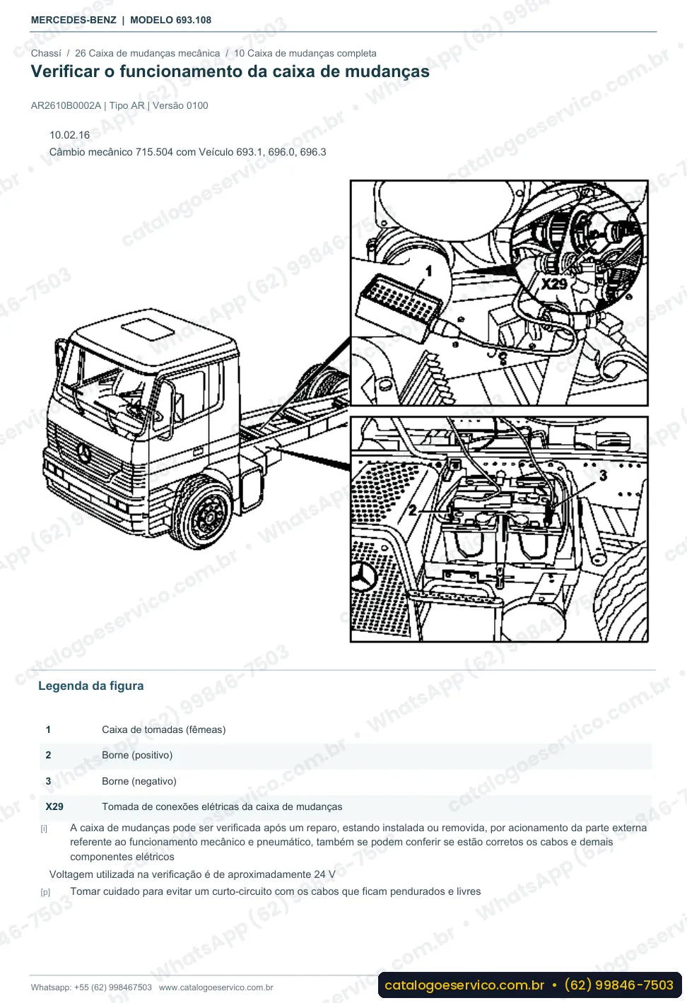 Página de procedimento do manual de oficina Mercedes-Benz Atron 1418 R