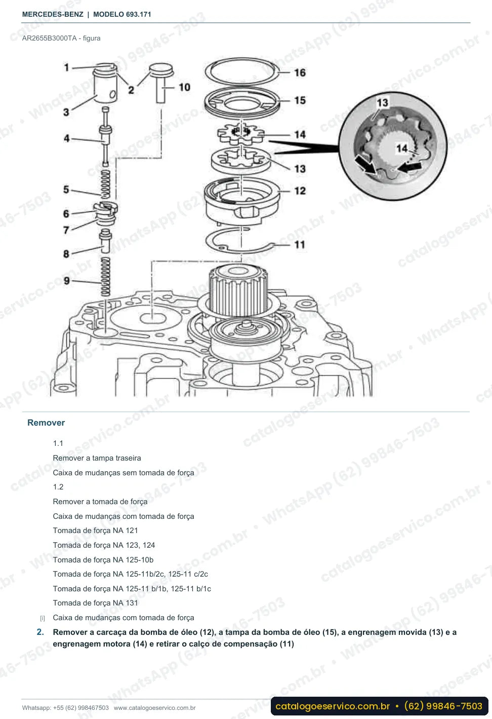 Página de procedimento do manual de oficina Mercedes-Benz Atron 1618 M