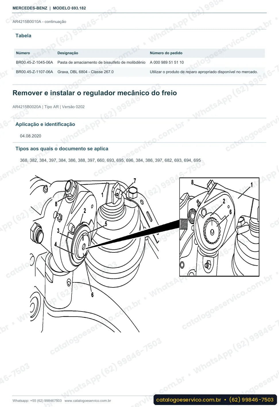 Página de procedimento do manual de oficina Mercedes-Benz Atron 1718 A