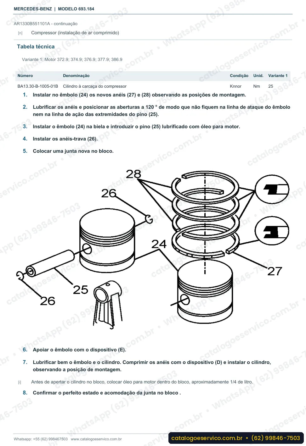 Página de procedimento do manual de oficina Mercedes-Benz Atron 1718 K
