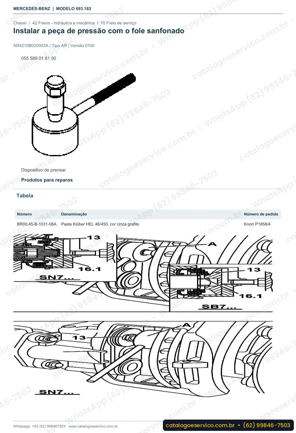 Página de procedimento do manual de oficina Mercedes-Benz Atron 1720 A