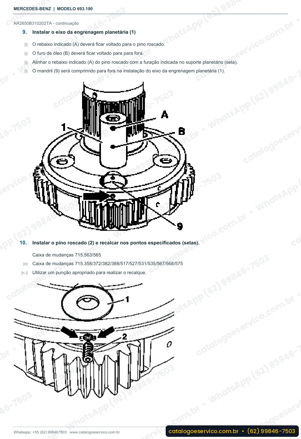 Página de procedimento do manual de oficina Mercedes-Benz Atron 1720 K