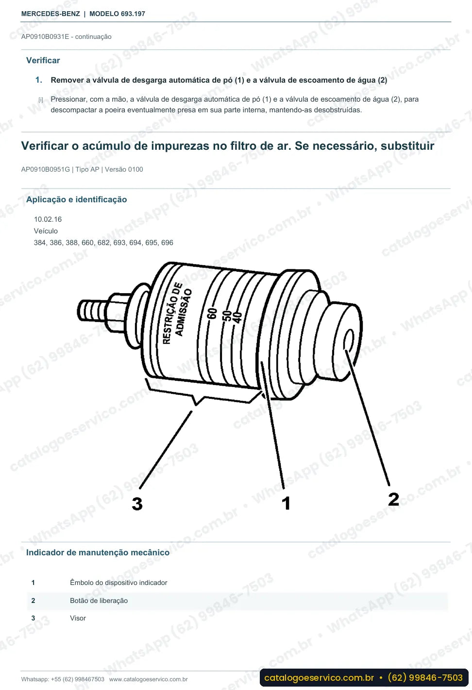 Página de procedimento do manual de oficina Mercedes-Benz Atron 1944 S