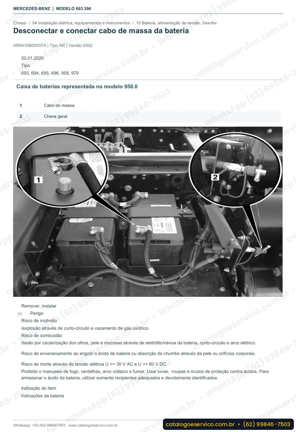 Página de procedimento do manual de oficina Mercedes-Benz Atron 2423 B