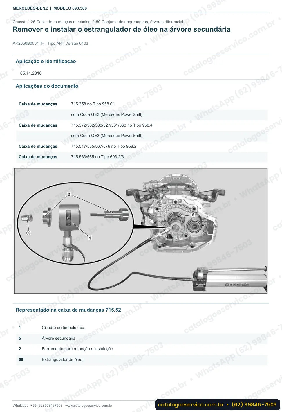 Página de procedimento do manual de oficina Mercedes-Benz Atron 2423 K