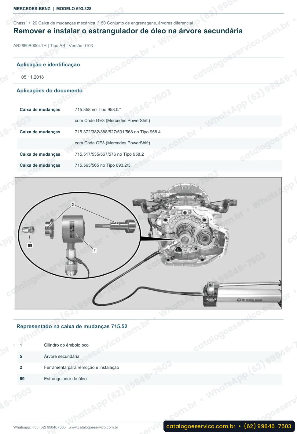 Página de procedimento do manual de oficina Mercedes-Benz Atron 2729