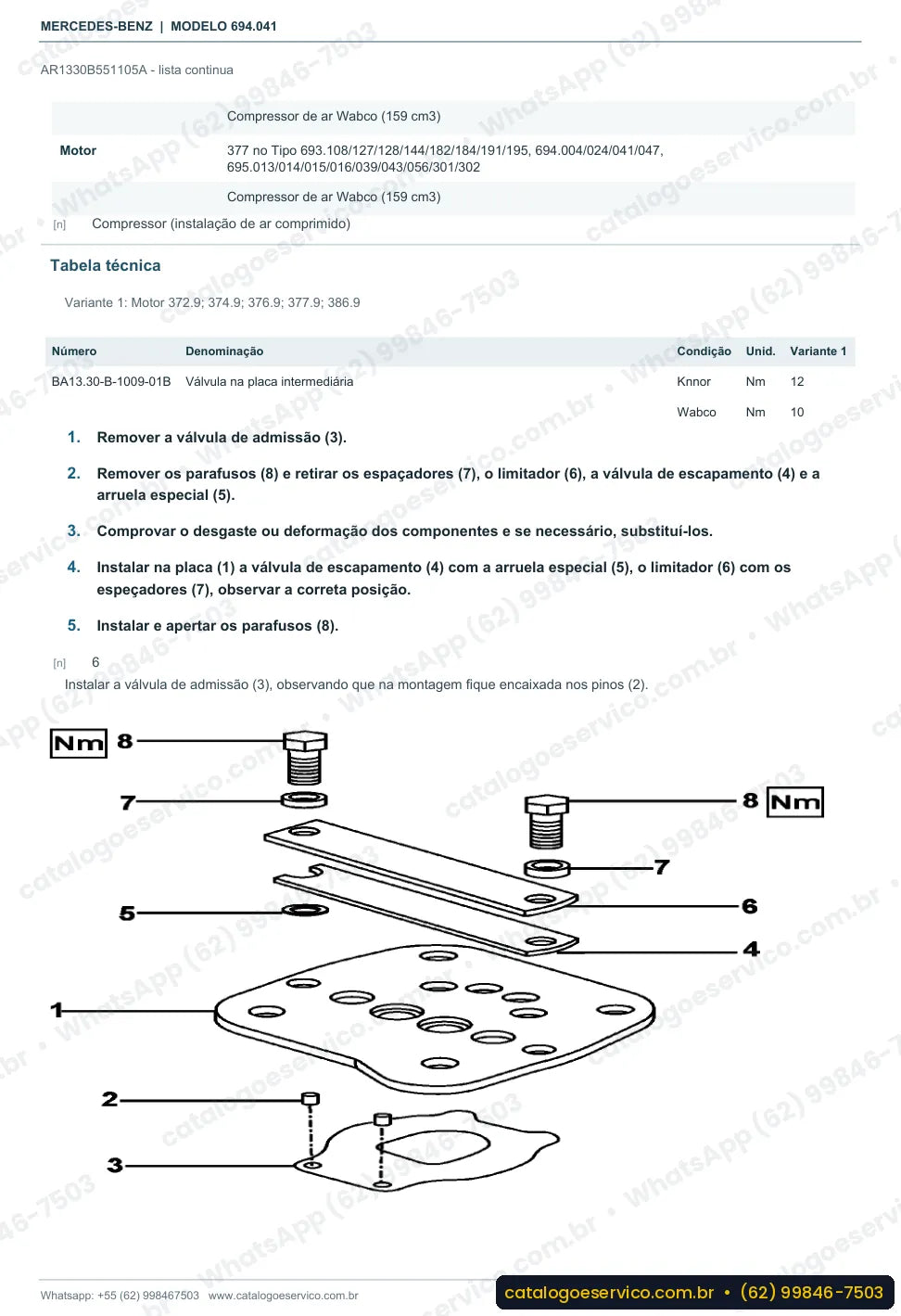 Página de procedimento do manual de oficina Mercedes-Benz Atron LK 1218 R