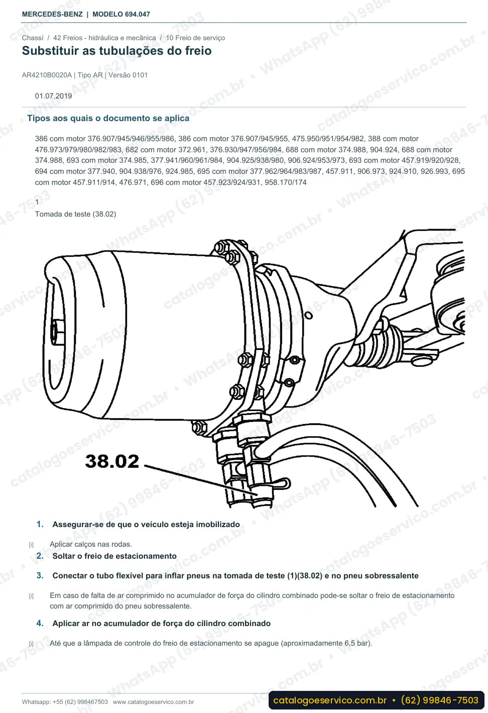 Página de procedimento do manual de oficina Mercedes-Benz Atron LK 1418 R