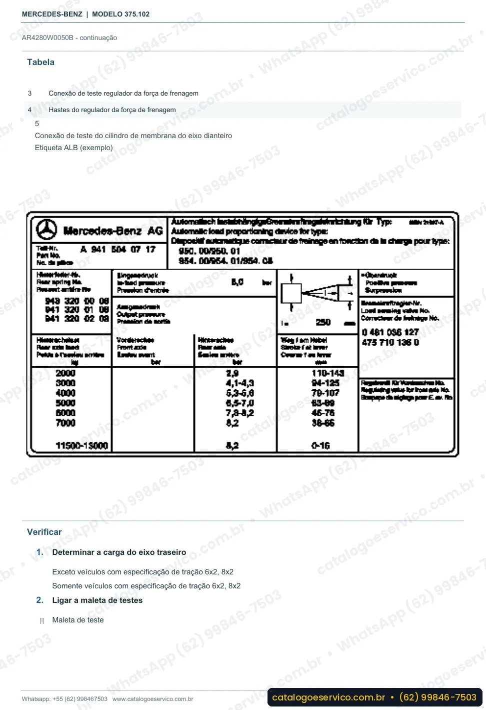 Página de procedimento do manual de oficina Mercedes-Benz Axor 1215 C