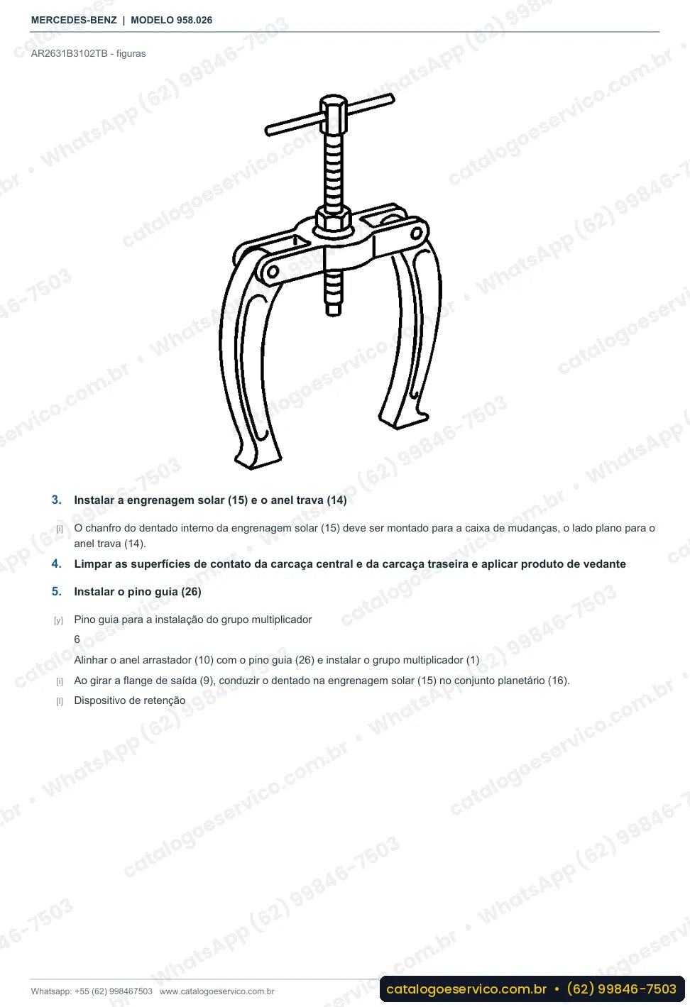 Página de procedimento do manual de oficina Mercedes-Benz Axor 1315