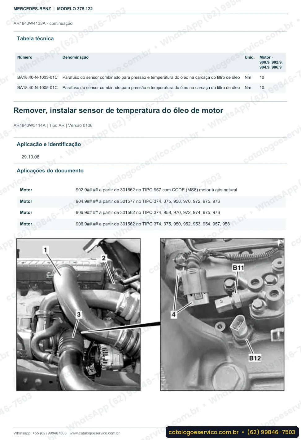 Página de procedimento do manual de oficina Mercedes-Benz Axor 1517 C